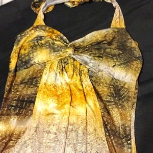 Sexy Shiny Dressed Up Halter Built-in Bra Slouched Front has 2 Pockets EUC M